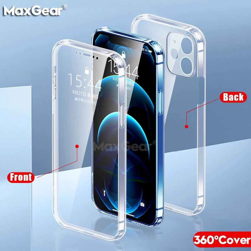 360° Full Body Protective Case for iPhone 16/15/14/13/12/11 Pro Max/Mini/X/XR/XS Plus Soft & Hard Transparent Cover
