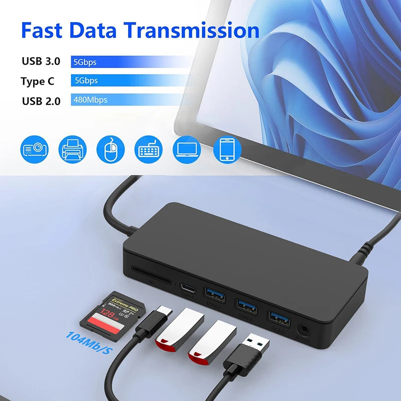 12 in 1 Surface Multi-function docking station Type-c converter usb hub computer expansion dock card reading Splitter Extender