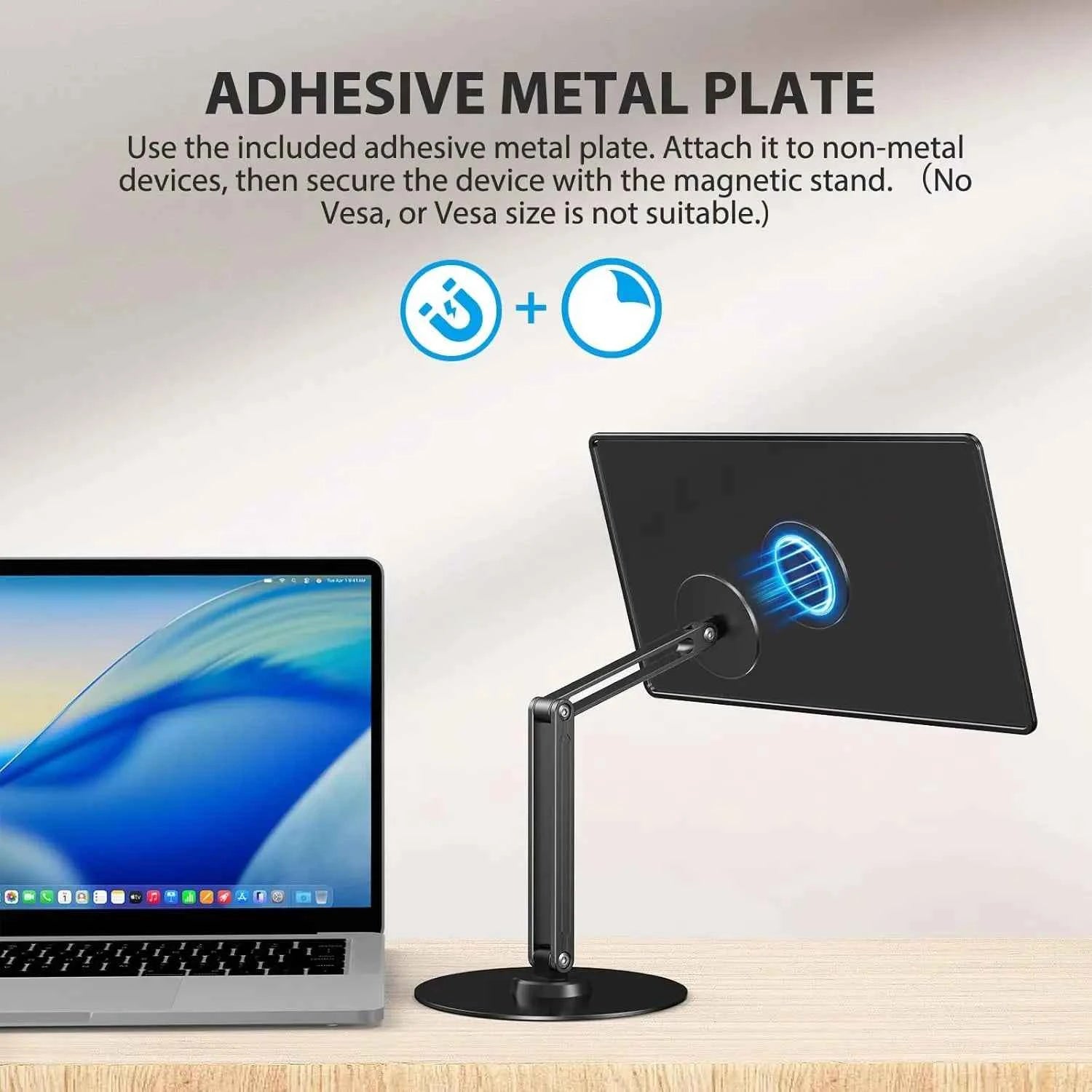 UPERFECT Portable Magnetic VESA Stand with 360° Swivel Base Aluminum Desktop Mount for 10–18.5″ Devices Supports up to 4.4 lbs