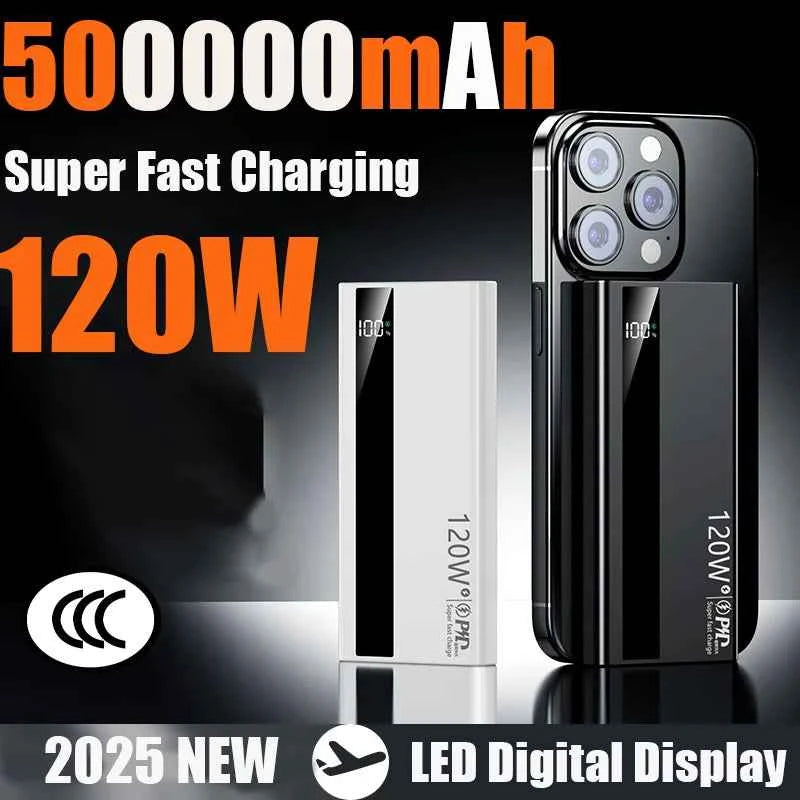 Lenovo 120W 500000mAh Capacity Power Bank Portable Super Fast Charging LED Digital Display External Battery for iPhone Samsung