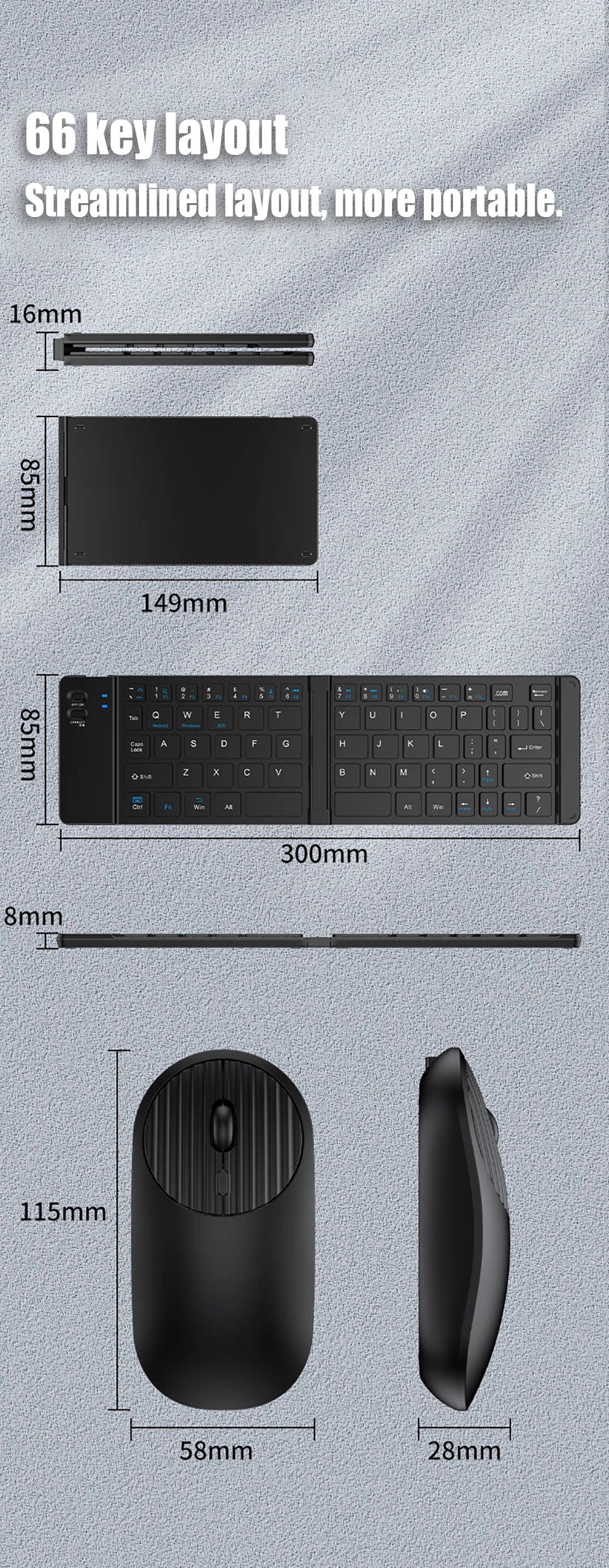 HKYC Mini two fold the third mock examination Bluetooth 2.4G keyboard and mouse set type-c charging tablet
