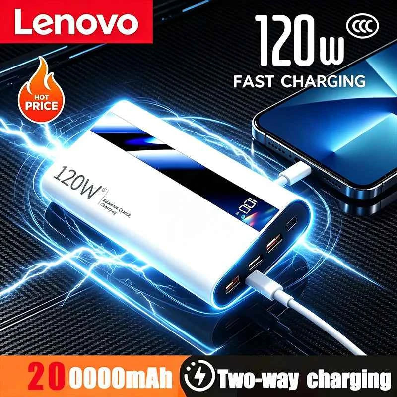 Lenovo 120W Fast Charging 2026 Large Capacity 200000mAh Digital Display Power Bank Outdoor Power Supply for Huawei iPhone