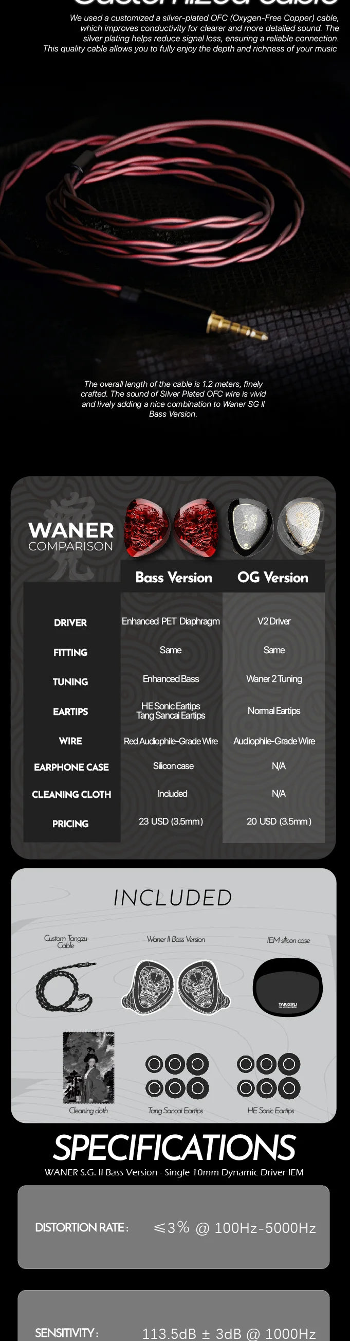TANGZU WANER SG 2 Red Lion Edition 10mm PET Single Dynamic In-Ear Earphones with Silicone Storage Bag and Sancai wide bore