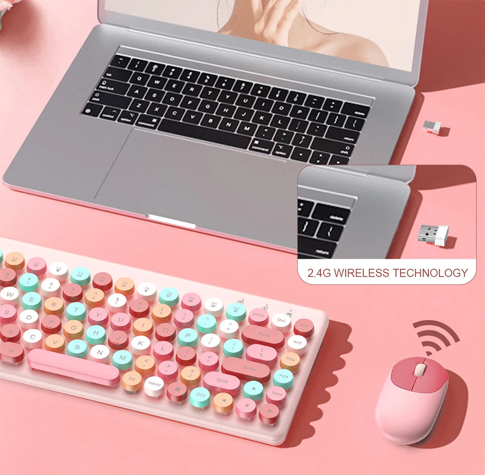 Wireless Mini Pink Keyboard Mouse Combo, 2.4G Portable Silent for PC Laptop Tablet iOS Android Windows, Hot Sale
