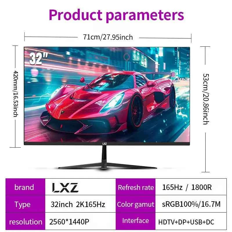 LXZ Curved 32 Inch Gaming Monitor 1800R, 2K QHD 165hz Frameless Display ...