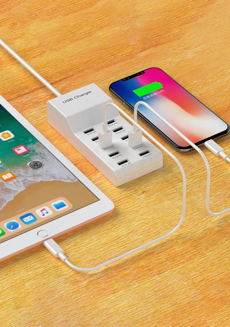 10 Ports 50W USB Charging Station QC2.0 Smart Multi USB Charger 2.4A US EU UK Plug Desktop Charger for Smartphone Tablet