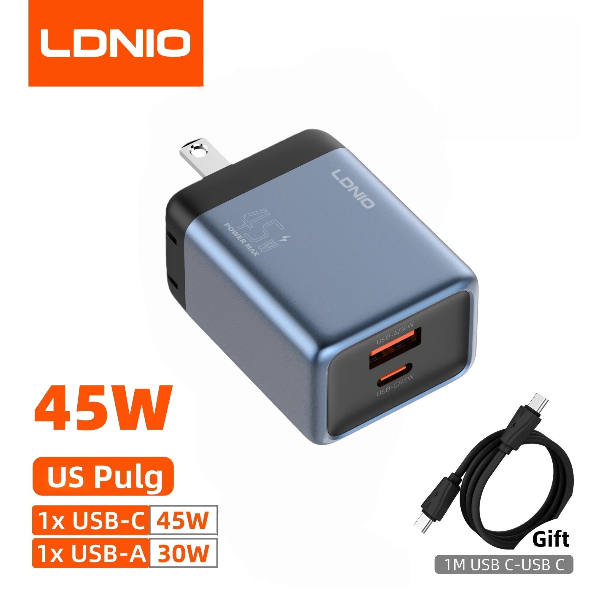 LDNIO Gan 45W Fast Charge Type-C Charger Compatible with 40W iPhone 17 pro Max Air Xiaomi Samsung Ultra - Fast Charging Adapter