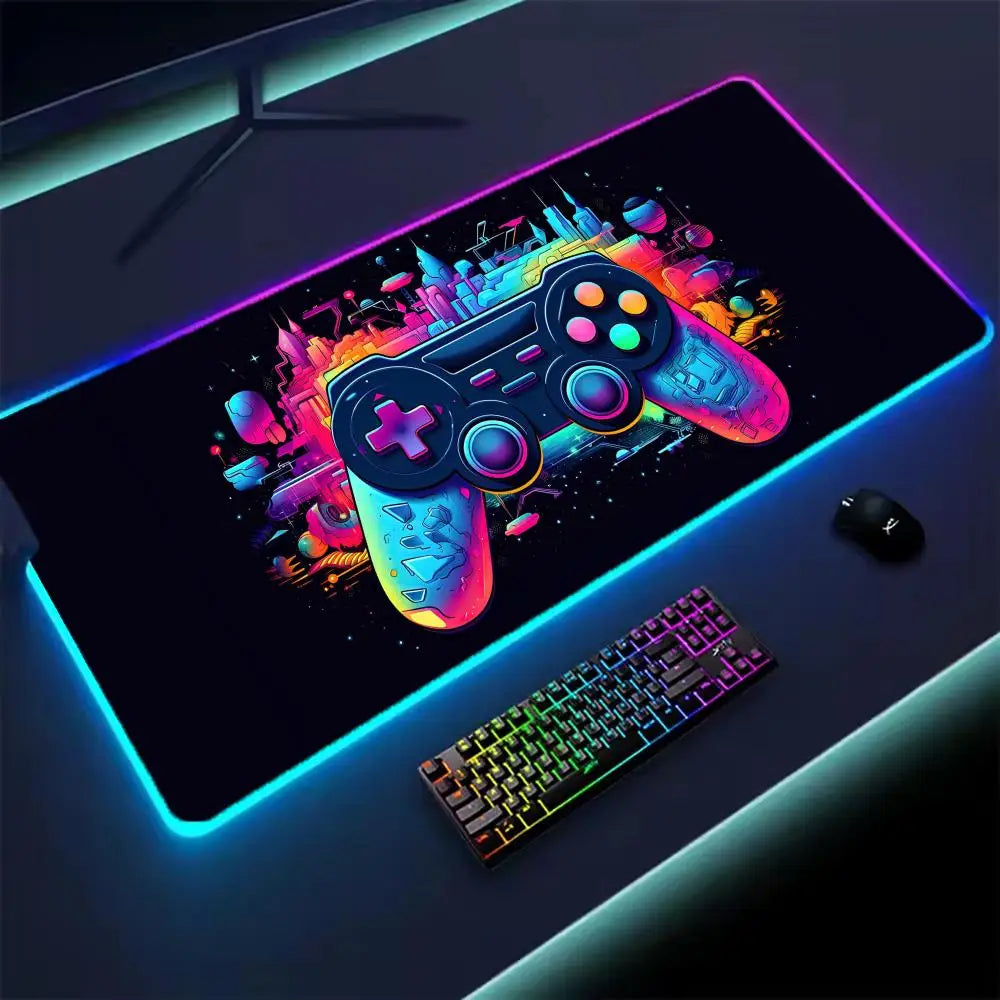 Gamepad RGB Large Mouse Pad Gamer LED Backlight Luminous Gamers Non-Slip Rubber Keyboard Pads XL E-sports Laptop Office Desk Mat