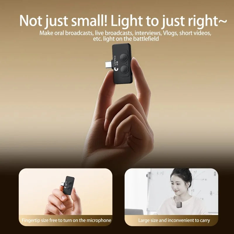 Wireless Lavalier Lapel Microphone Plug and Play Mobile Phone Mic AI Noise Reduction Dual-Microphone Vlog Recording Short Videos