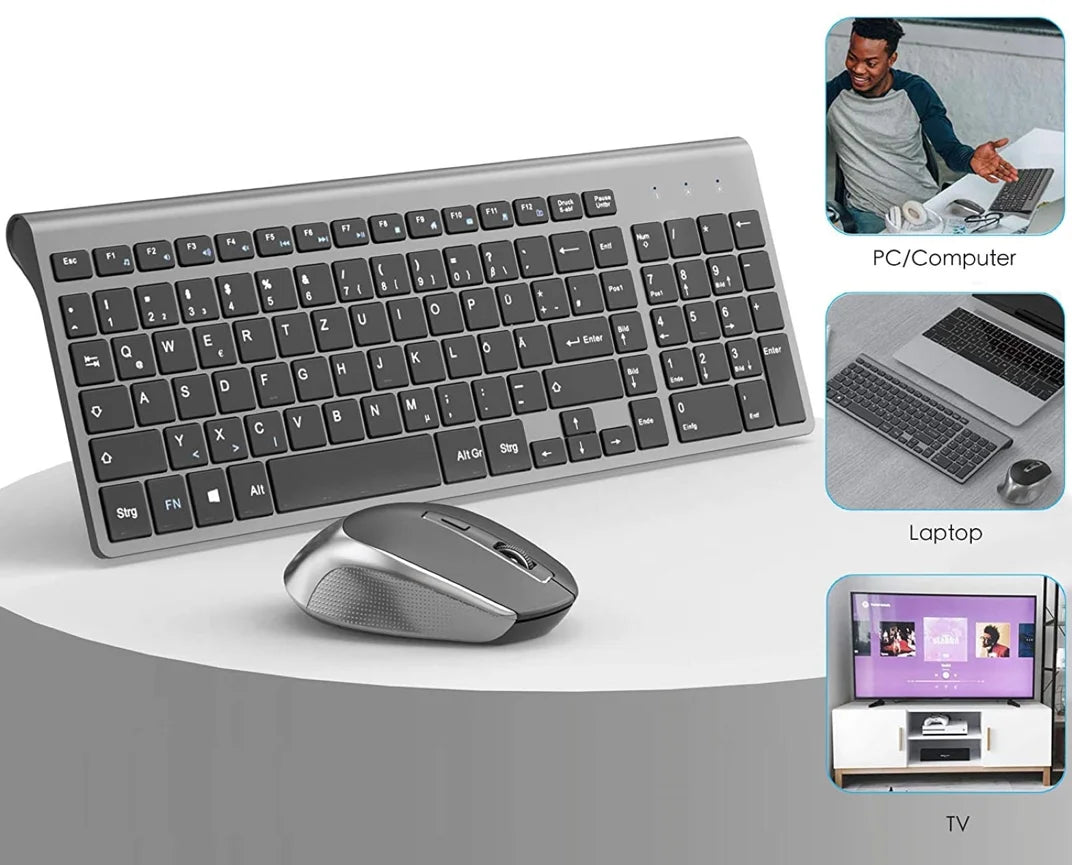 Wireless Keyboard Mouse Combo,U.S. Layout,2.4G USB Compact and Convenient, Slim, Portable Ergonomic, Silver White