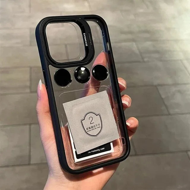 Lens Metal Ring Protector Stand Case For iPhone 15 16 14 13 12 11 Pro Max 16 Plus Camera Glass Protection Transparent Back Cover