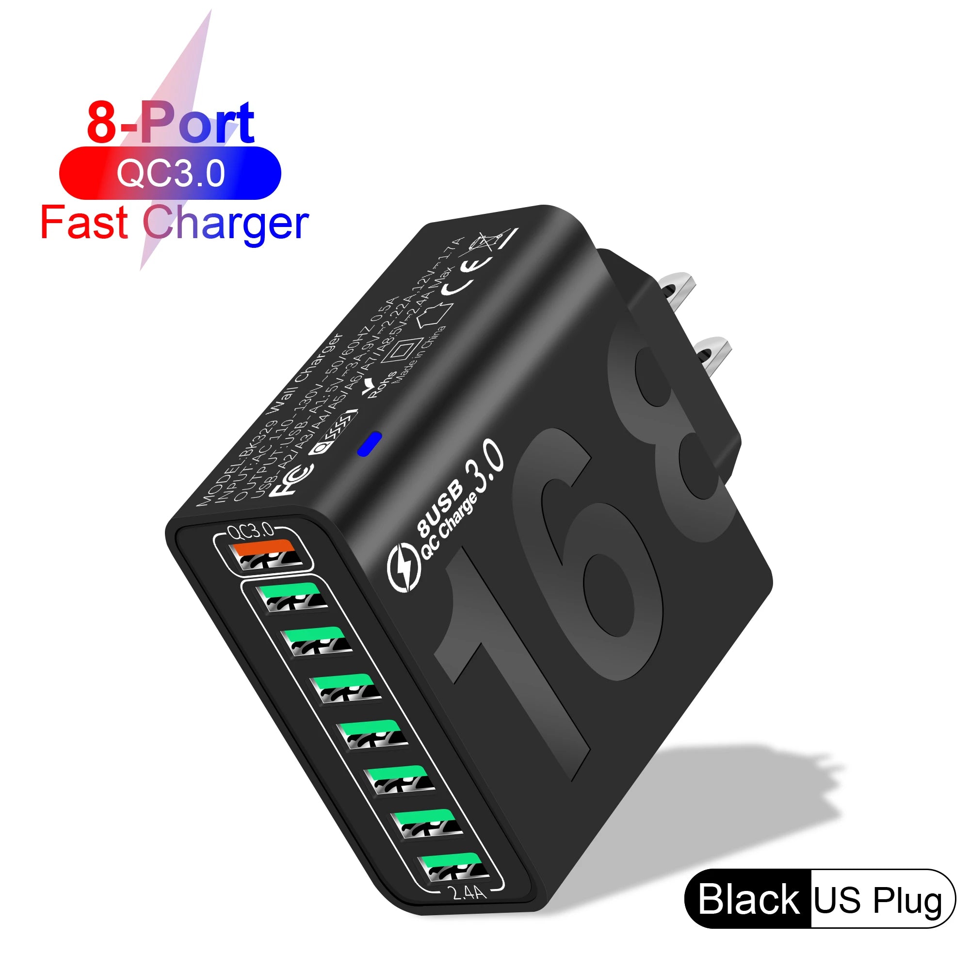 QC3.0 8 Port Fast Charging USB Charger EU/US Wall Charger For Phone Adapter For iPhone Xiaomi Huawei Samsung