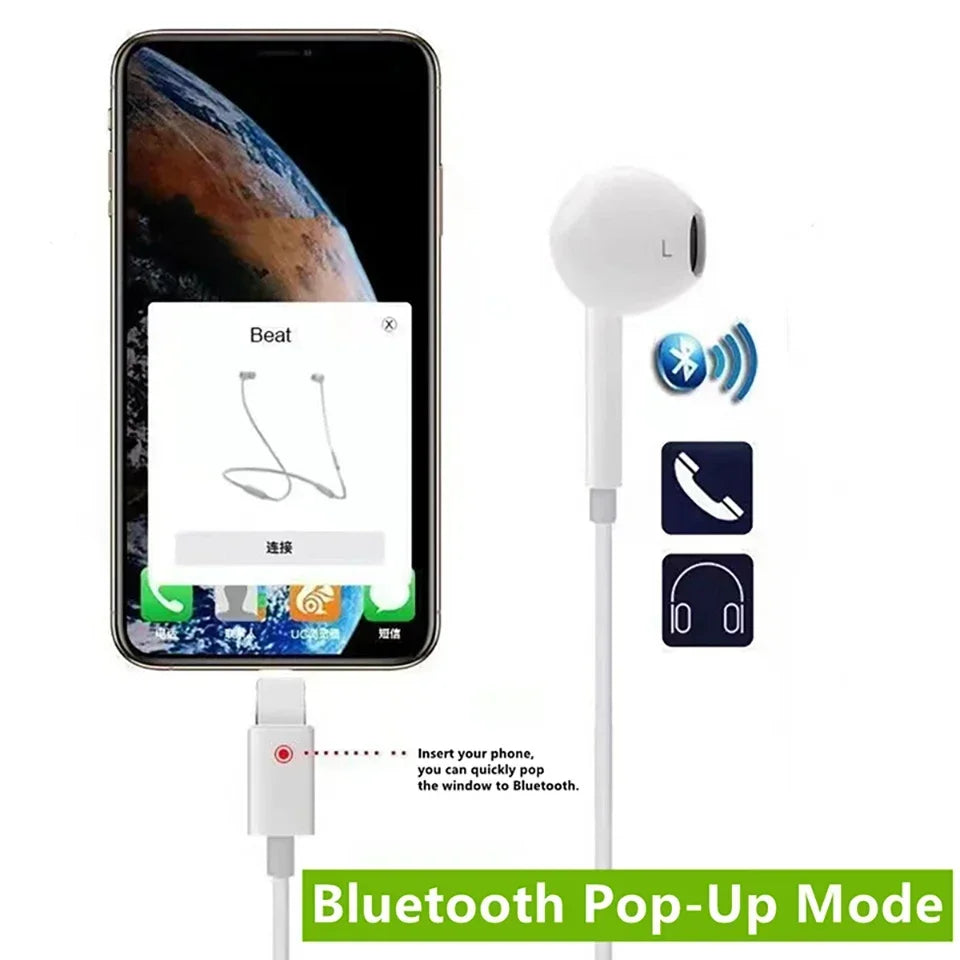 Original Headphones For Apple iPhone 14 11 12 13 Pro Max Earphones XR X XS SE 6 6S 7 8 Plus Bluetooth Wired Earbuds Accessories