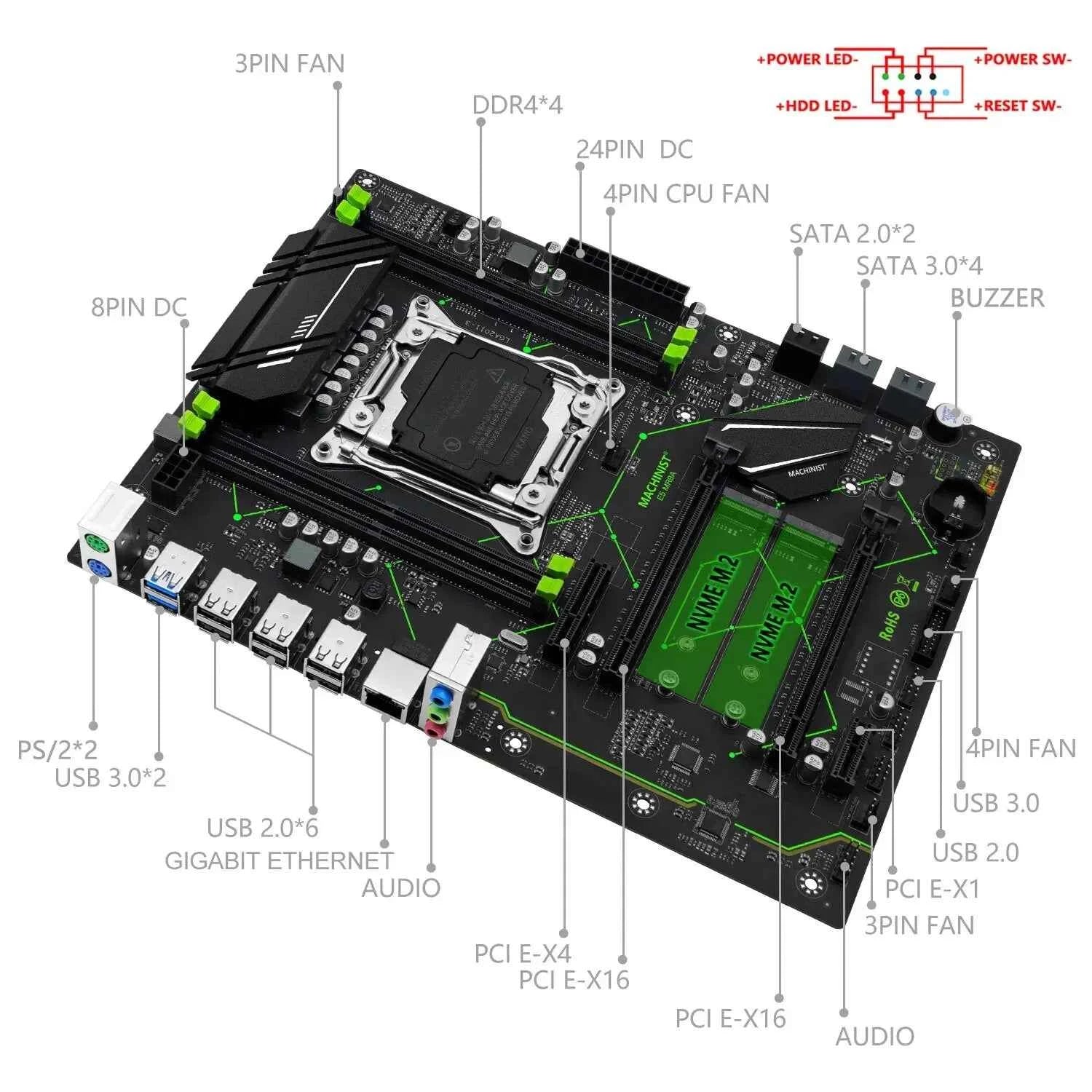 MACHINIST E5 MR9A V1.0 X99 Motherboard Support LGA 2011-3 Xeon E5 V3 V4 CPU Processor DDR4 RAM Memory ATX NVME M.2 USB3.0