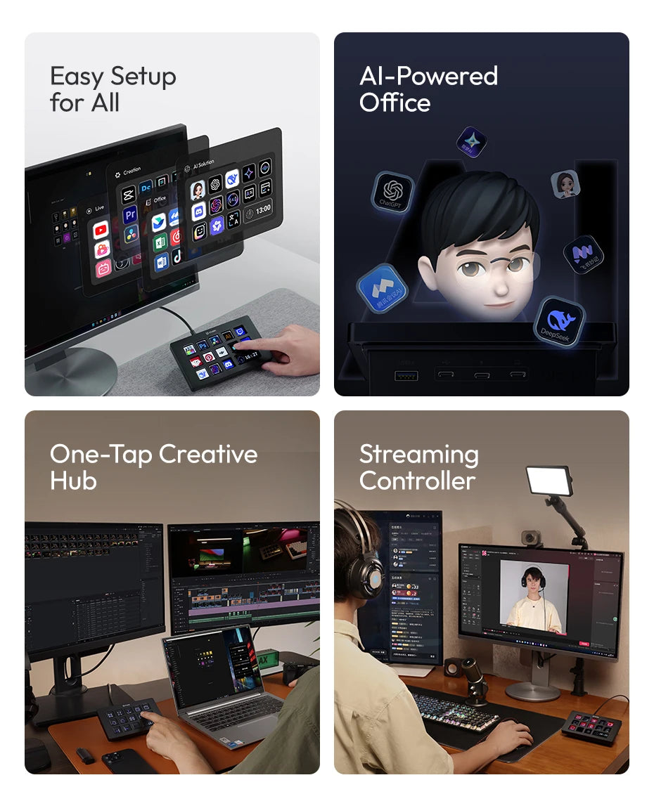 Ulanzi D200H Deck Dock AI-Powered Office Streaming Controller for Computer Fill Light for Intelligent Live broadcast Room