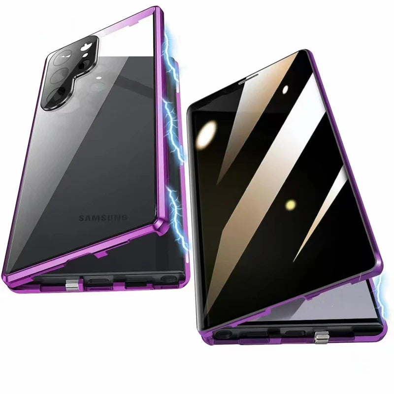 Anti Peeping Metal Phone Case For Samsung Galaxy S25 S24 S23 S26 Ultra Plus 360 Degree Privacy Protection Magnetic Phone Cov