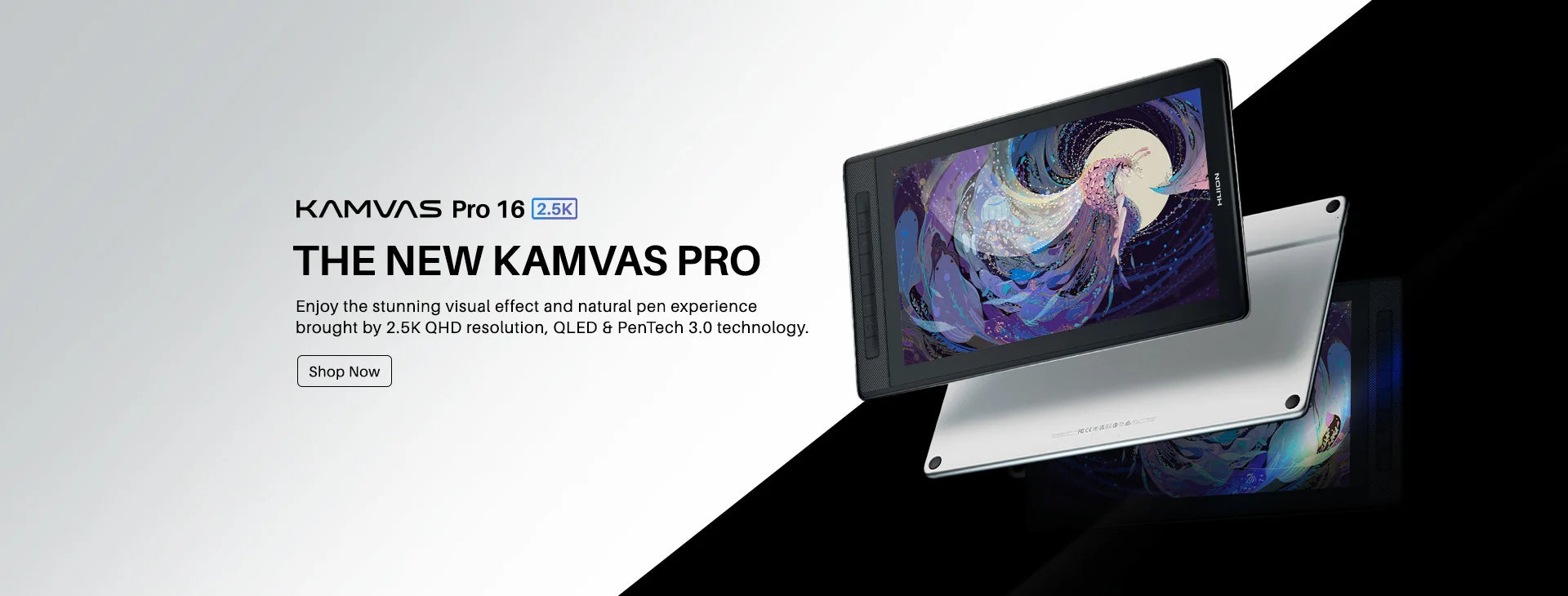 HUION KAMVAS Pro 16 2.5K PenTablet with Screen QLED Graphics Drawing Tablet Full-Laminated Battery-Free Pen, 15.6inch