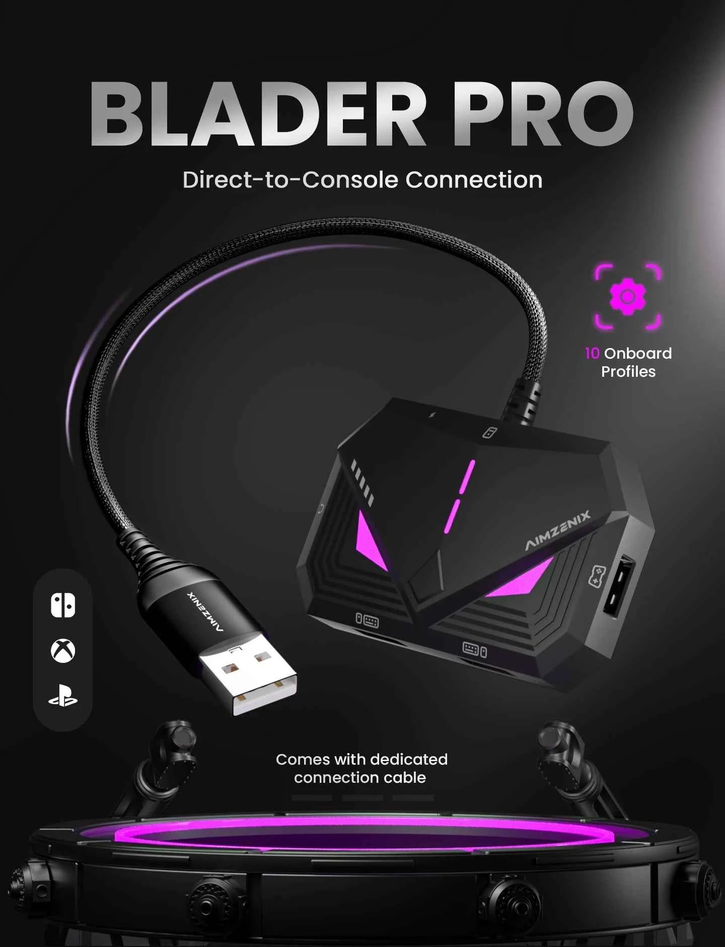 Aimzenix Blader Pro AX160 Keyboard And Mouse Converter for PS4, XONE, X360, XSS, XSX, N-Switch, Supports 3.5mm Headphones, APP
