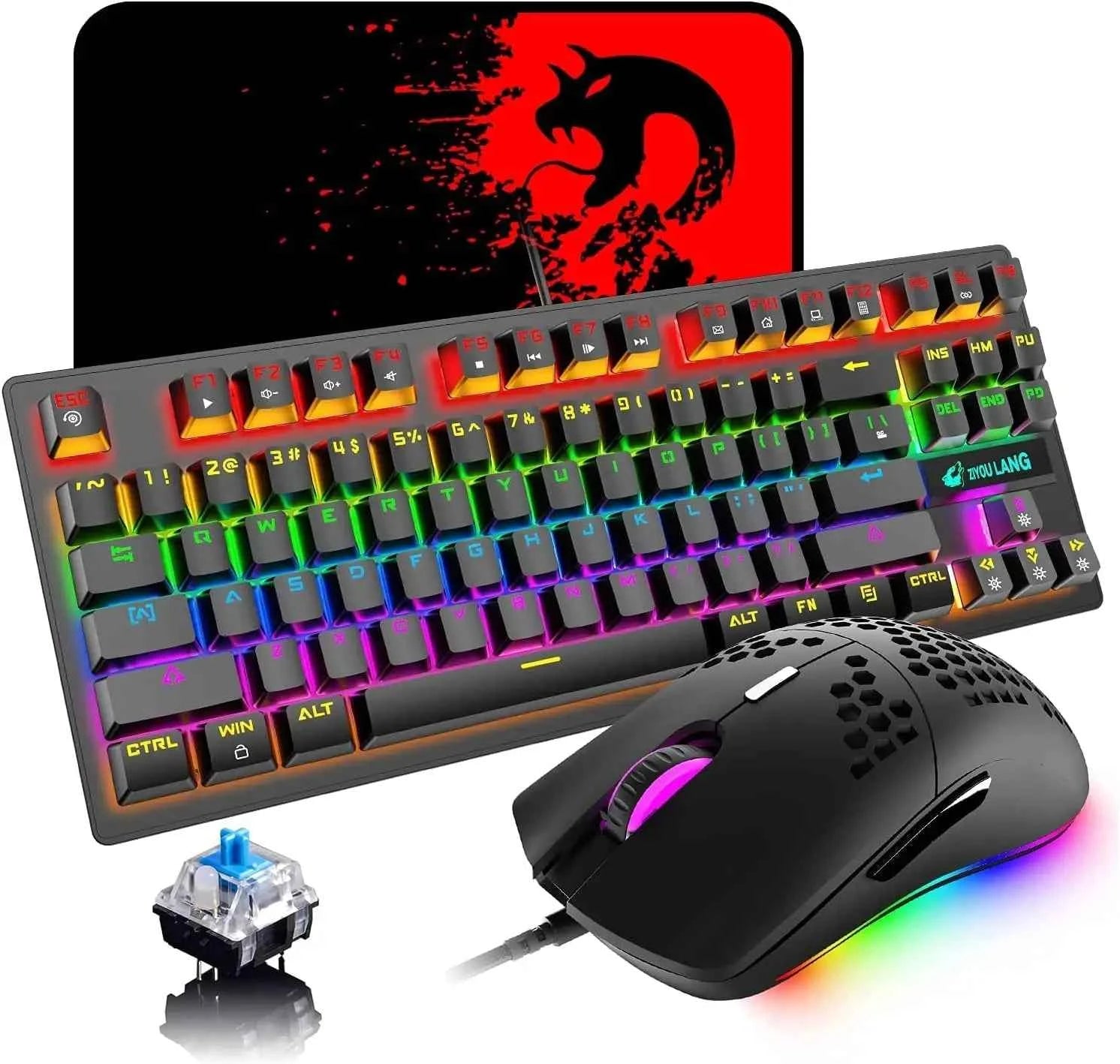 MAMBASNAKE x ZIYOU LANG K2 Wired Mechanical Gaming Keyboard Blue Switch Mini 82 Keys Wired Rainbow LED Backlit Keyboard