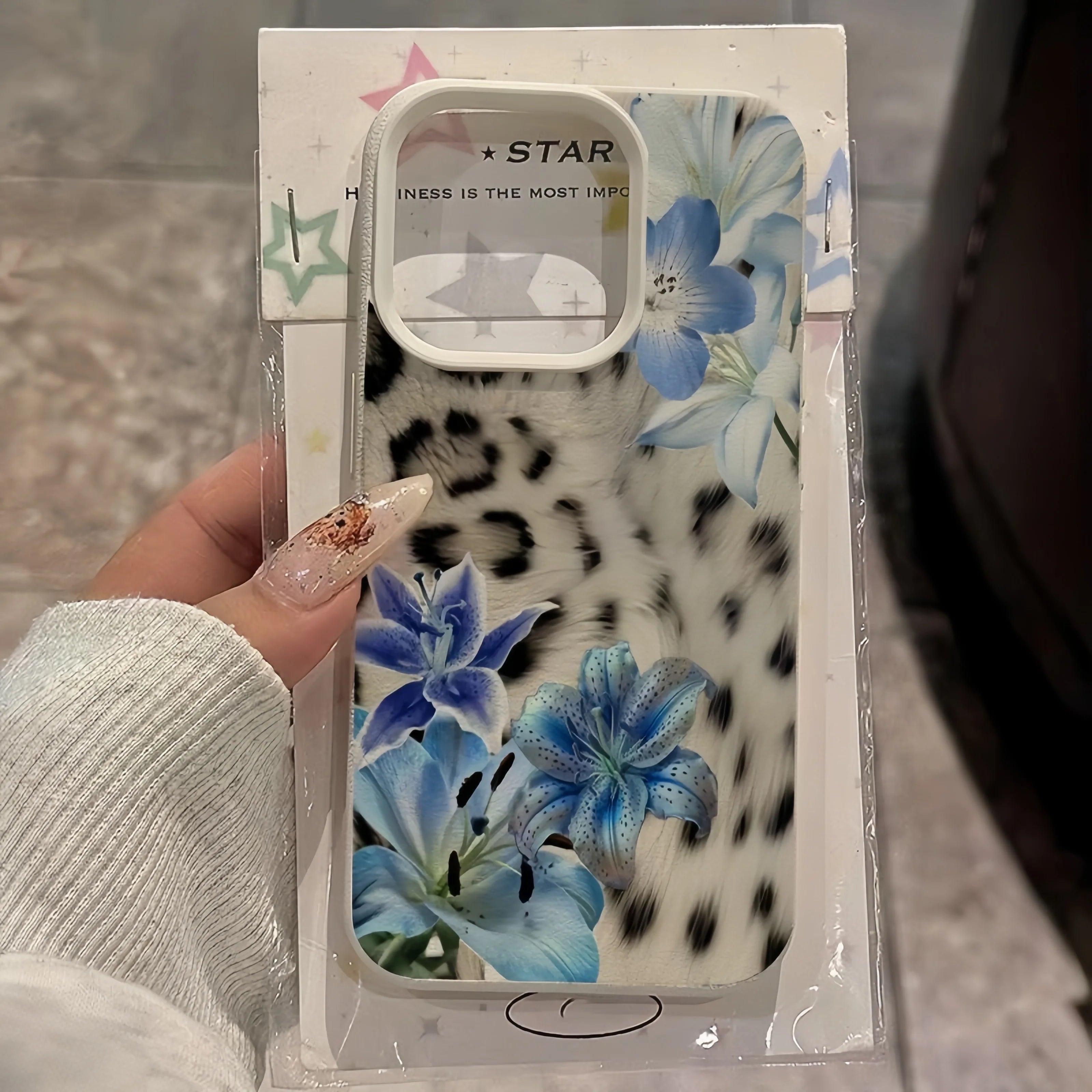 1 Blue and White Lily Leopard Print Litchi Texture Fashion Phone Case Full  TPU Suitable for iPhone 11 12 13 14 15 16 17 Pro Max
