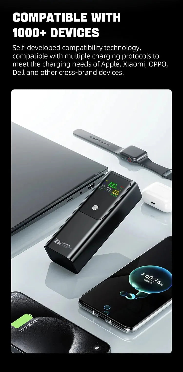 50000mAh Portable Color Screen Power Bank Supports PD100W Bidirectional Fast Charging Suitable For IPhone Laptop Samsung Xiaomi