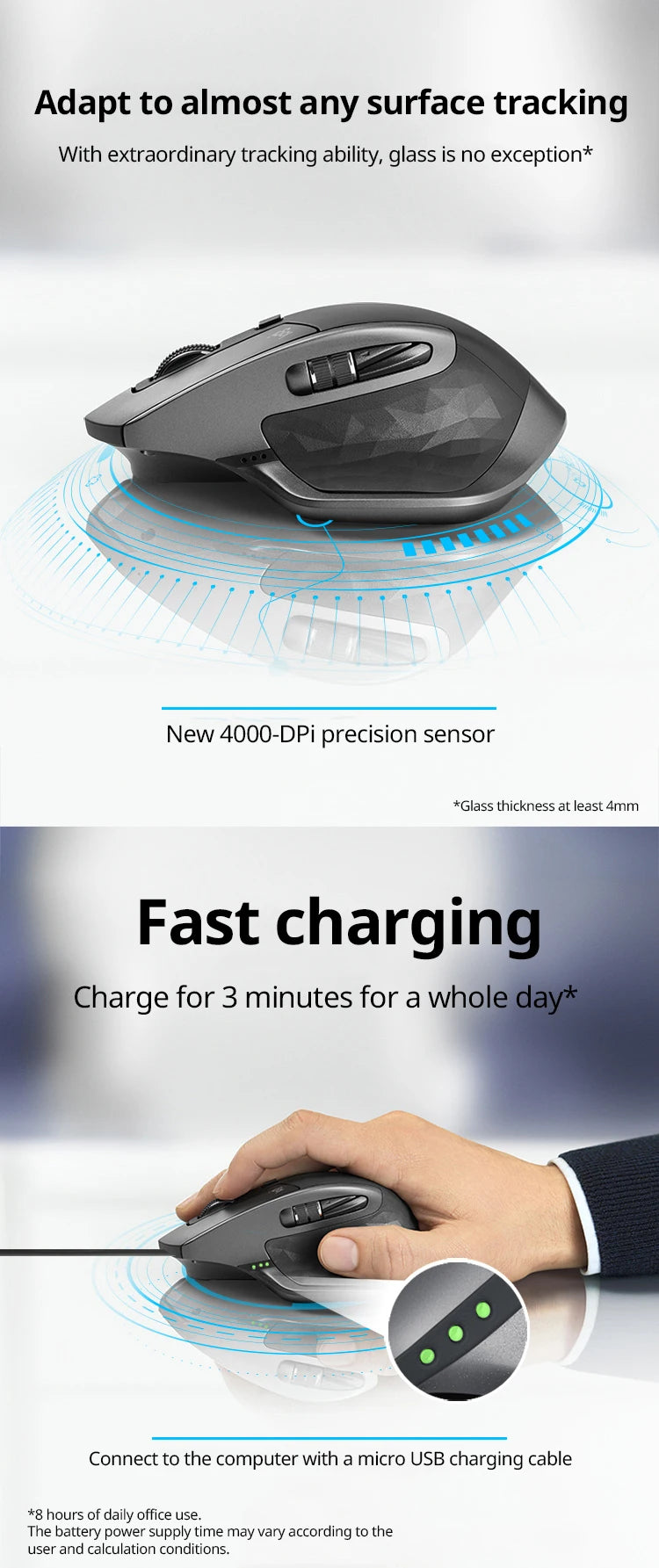 Logitech MX Master 2S BLE Wireless Mouse, 4000DPI, Dual-Mode Connectivity, Ergonomic Design, Long Battery Life, Office Use