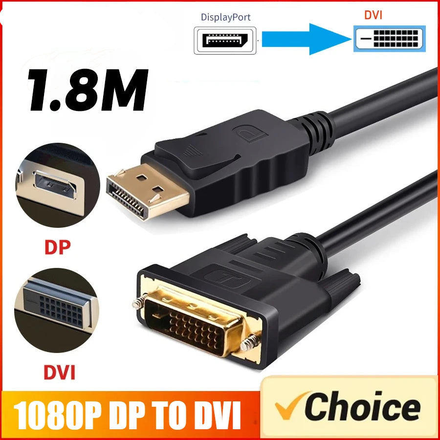 1.8M DisplayPort To DVI Cable 0.25M DP To DVI Adapter for Desktop Laptop PC TV Dell Asus Monitor Projector DisplayPort Cable - WinSupport Tech