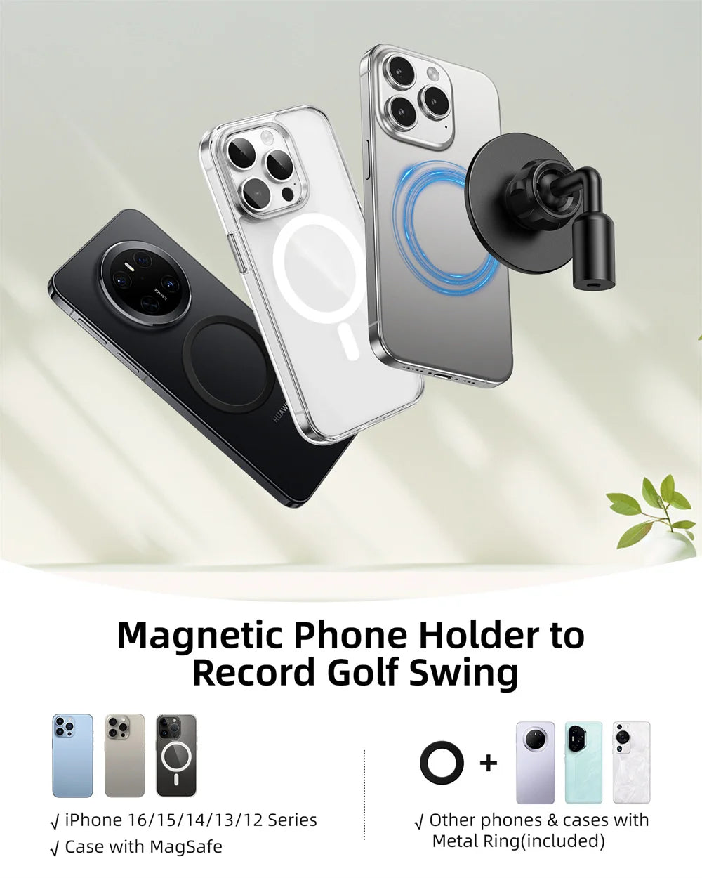 Golf BallHead Mobile Phone Magnetic Stand Outdoor Swing Fishing Insertion Photography Selfie Stick Hand Tools for Magsafe iPhone
