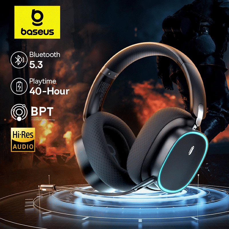 Baseus GH02 Gaming Wireless Headphone with Mic Over-Ear Headphones Bluetooth 5.3 40mm Driver 2.4G/Wireless/Cable RGB Headsets - WinSupport Tech