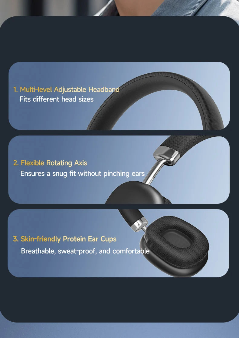 Simple Stylish Foldable Bluetooth Headphones Over Ear HiFi Stereo Wireless Headset Support AUX TF FM For Music Sports