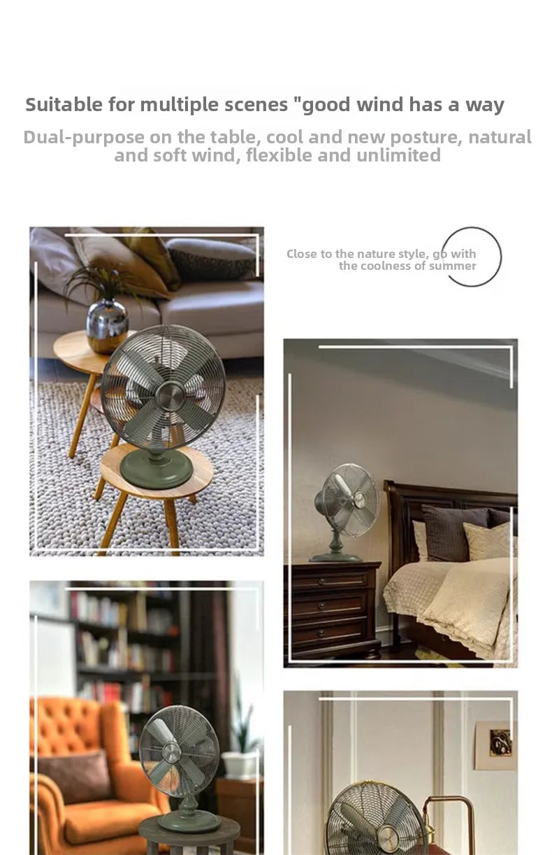Vintage Desk Fan 12 Inch – Retro Metal Bladeless Fan with 3 Speeds, Quiet Desk Fan for Home Office Classic antique fan
