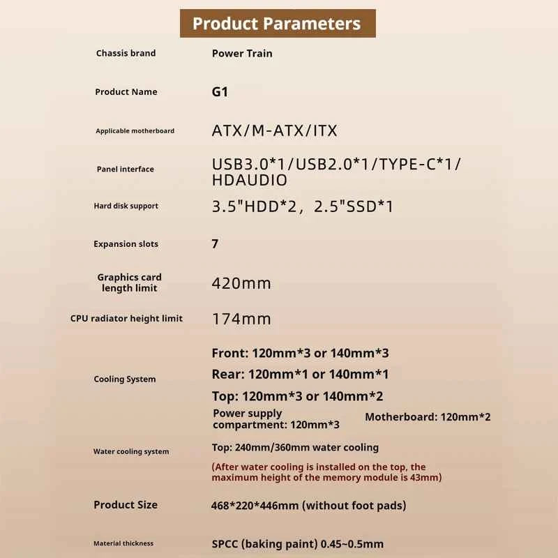 Power Train Zhenjie G1 PC case MATX Wooden panel glass side-transparent support 240/360 water-cooled computer case TYPE-C port