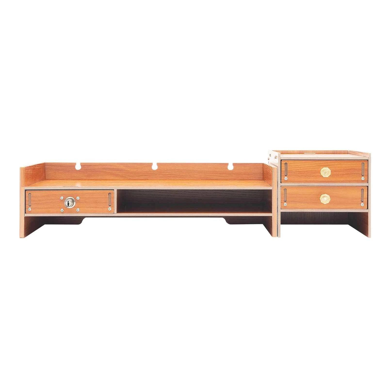 3 Drawers Computer Storage Rack Computer Monitor Stand Office Desktop Organizer Cabinet 2* Keys for Study, Office, Living Room