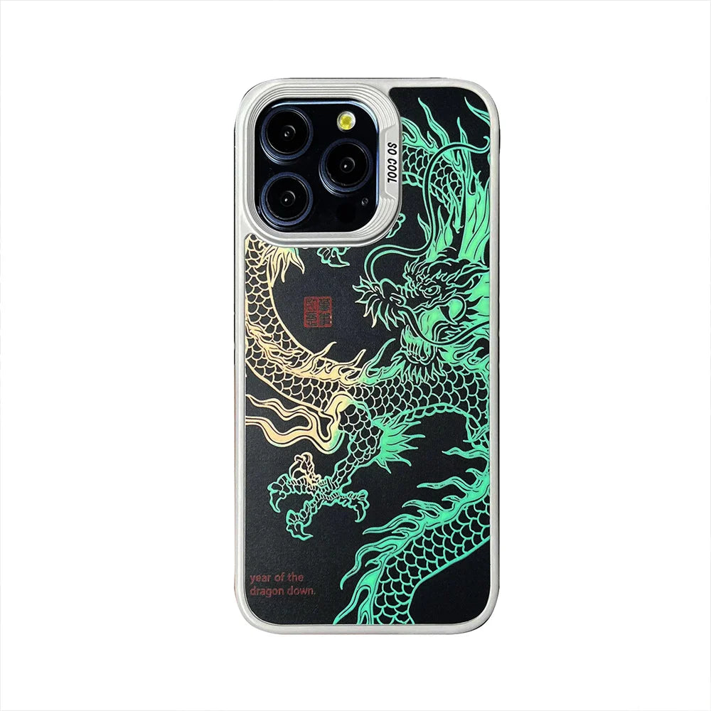 Luxury Fad Luminous Dragon Pattern Phone Case for iPhone 16 Pro Max 15 14 13 12 11 Shockproof Anti-Drop Glow in The Dark Cover