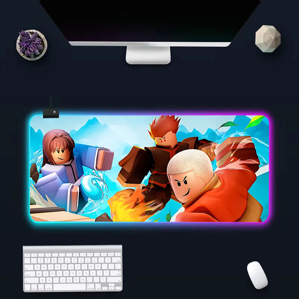 Hot game R-robloxs Cartoon RGB Pc Gamer Keyboard Mouse Pad Mousepad LED Glowing Mouse Mats Rubber Gaming Computer Mausepad