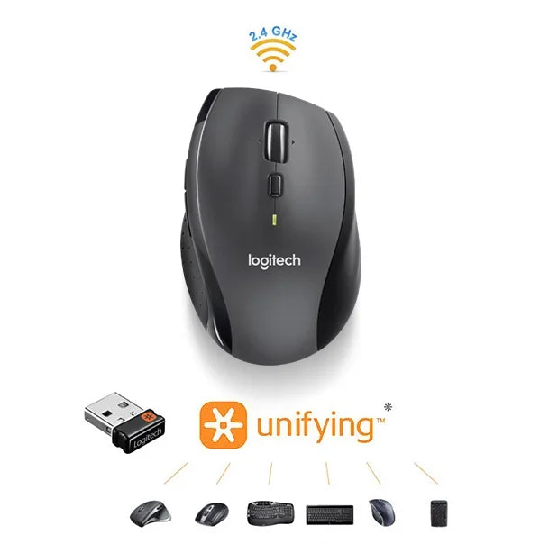 Logitech M705 Wireless Laser Mouse Unifying Receiver Ergonomic Design for PC Laptop Desktop Mac Office Use Computer Peripherals