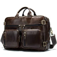 Vintage Crazy Horse Genuine Leather Men Briefcase 15