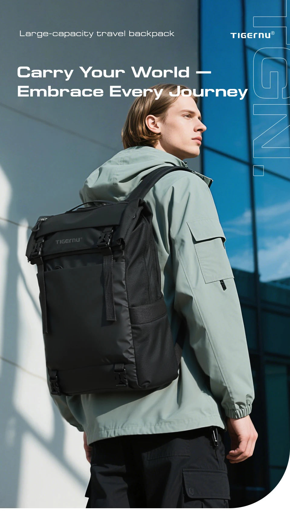 Tigernu Men Fashion Backpack For 14-15.6 inch Laptop Expanded Capacity Urban Travelling School Backpack Daily Splashproof Bag