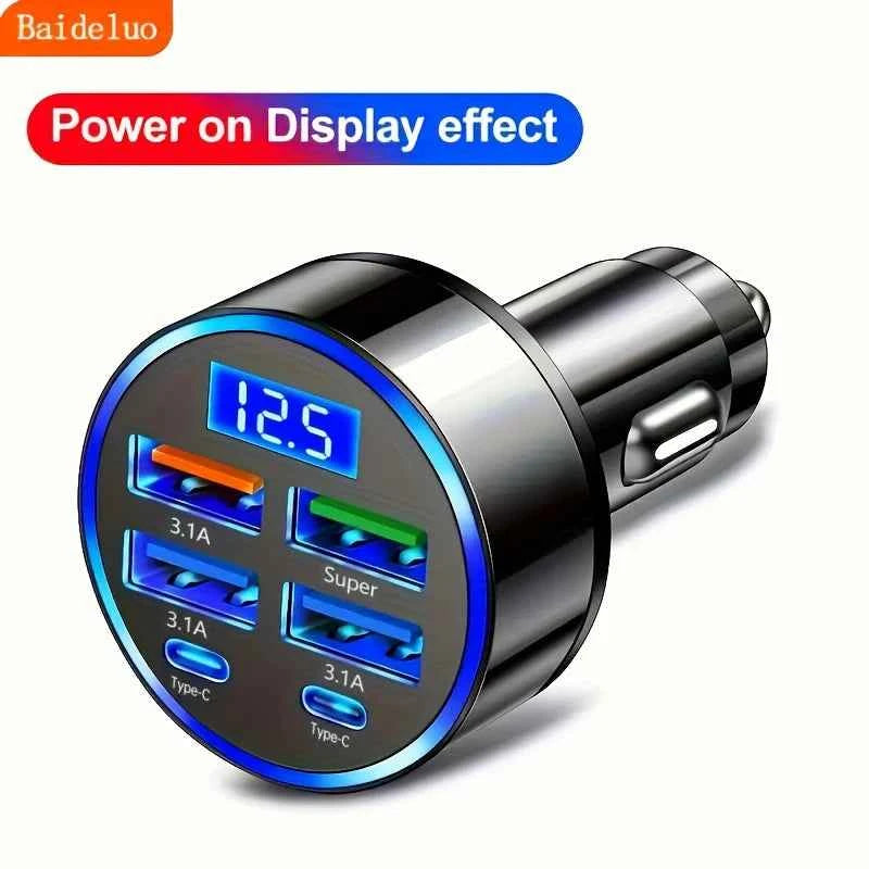 100W 6 Ports Car charger Fast charging PD Qc3.0 USB C Car Phone charger Type C Adapter in Car For iPhone Samsung Huawei Xiaomi