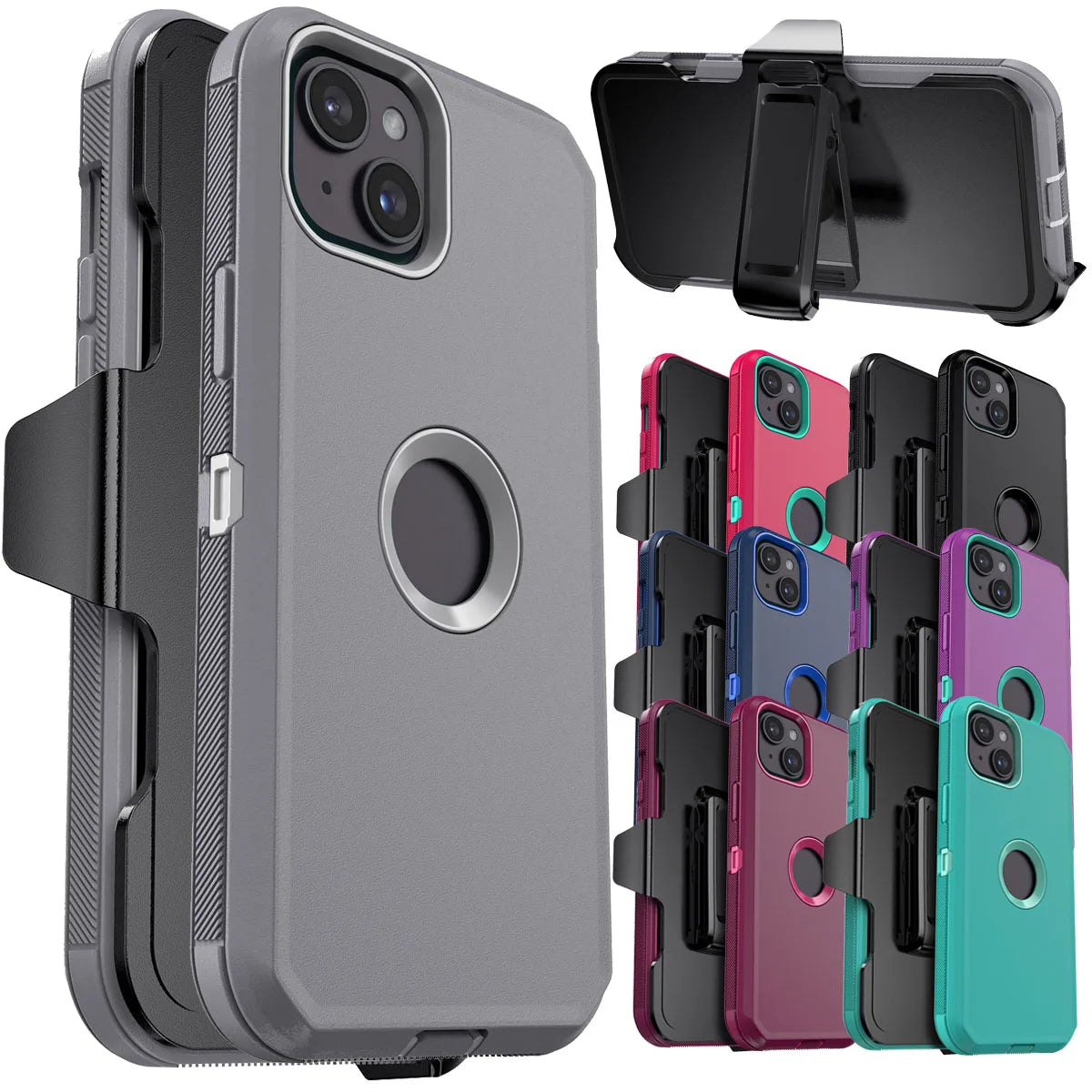 For iPhone 14/14 Plus/14 Pro Shockproof Phone Case Rugged Hybrid Heavy Duty Soft Protective Cover With Belt Clip