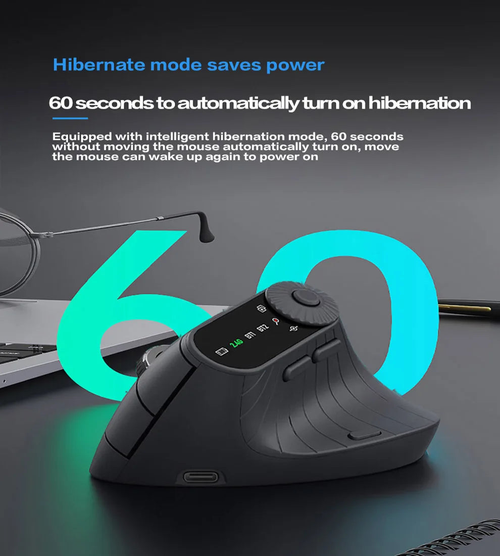 Wireless Vertical Mouse Rechargeable Optical Mice With Function Adjustment Knob Ergonomic Mouse for Multi-Purpose