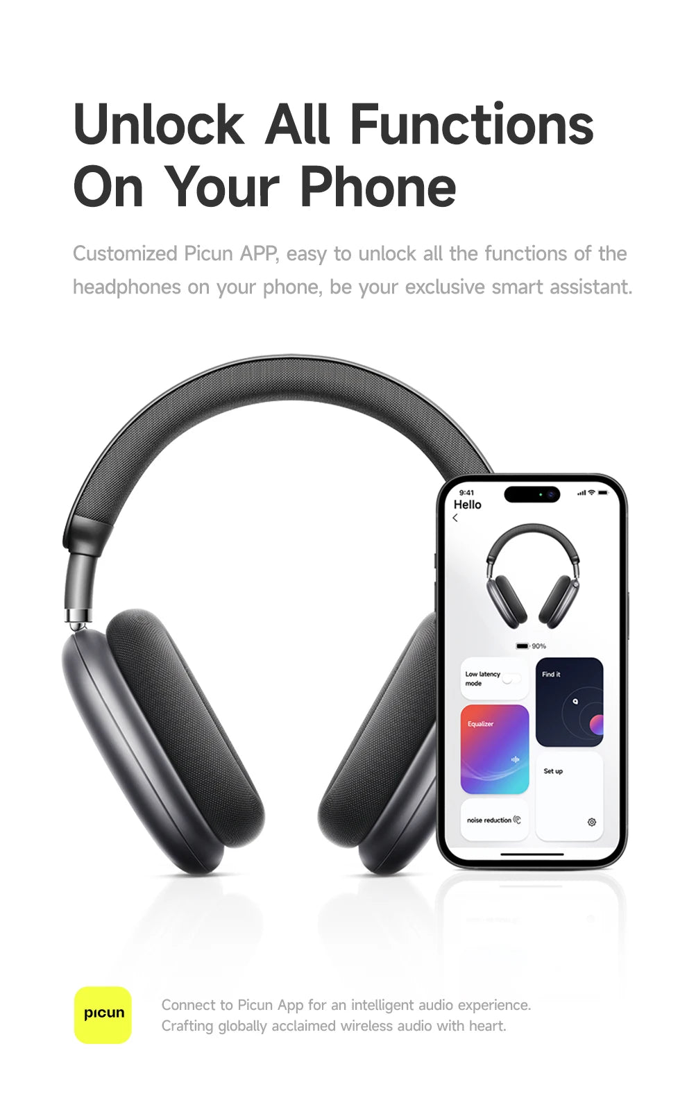 Picun F8 Pro -52dB Adaptive ANC Over Ear Headphone HIFI 3D Spatial Audio Wireless Earphone Bluetooth 6.0 140H Time Headset