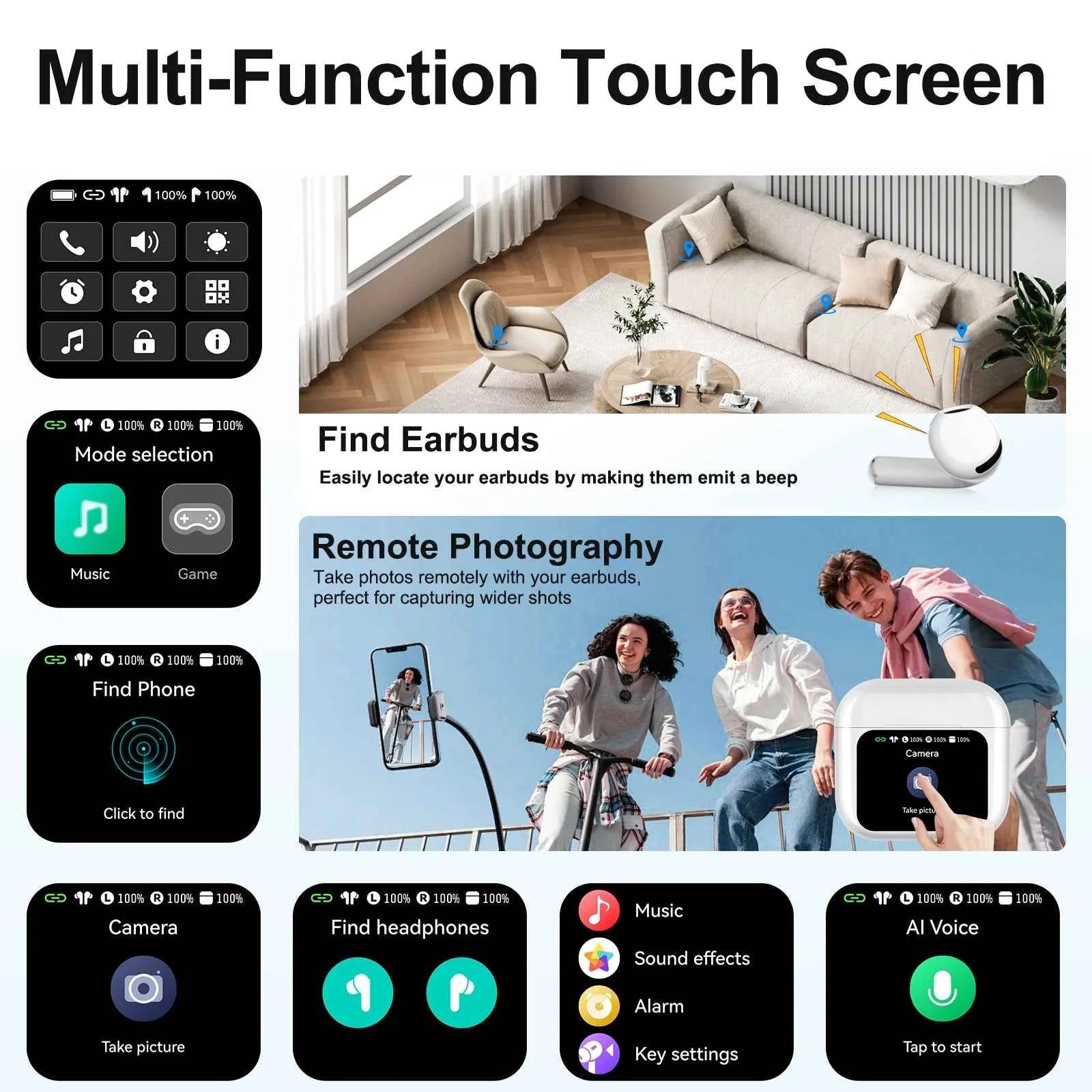 Real Time Translators Headphones Wireless Earphones Noise Canceling IPX7 Waterproof Smart Touch Control Kids Women Men Earbuds