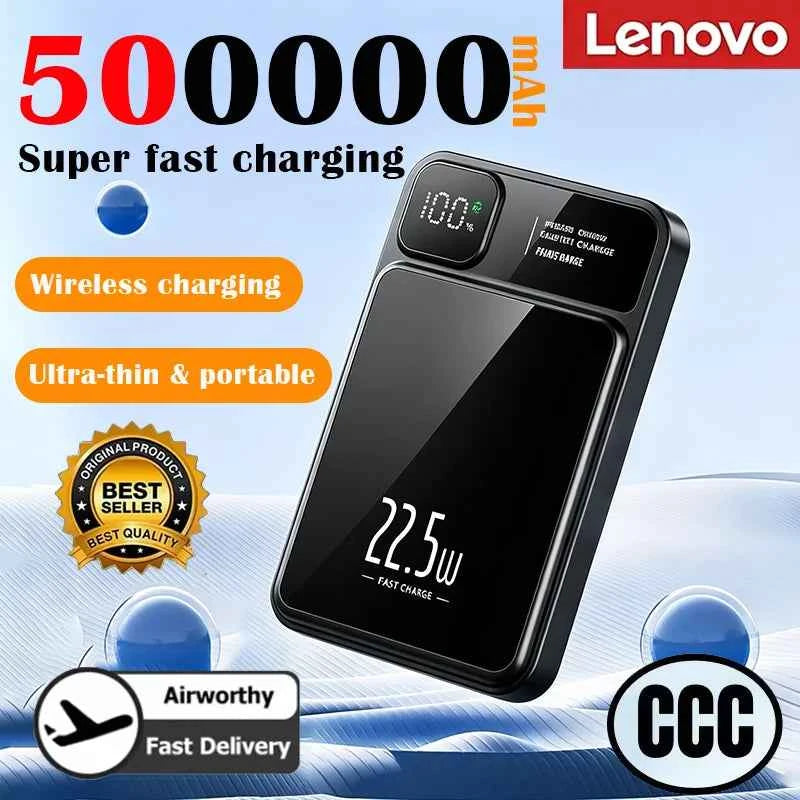 Lenovo New 500000mAh Magnetic Power Bank Fast Wireless Charging Portable Auxiliary Battery for MagSafe Samsung Huawei iPhone