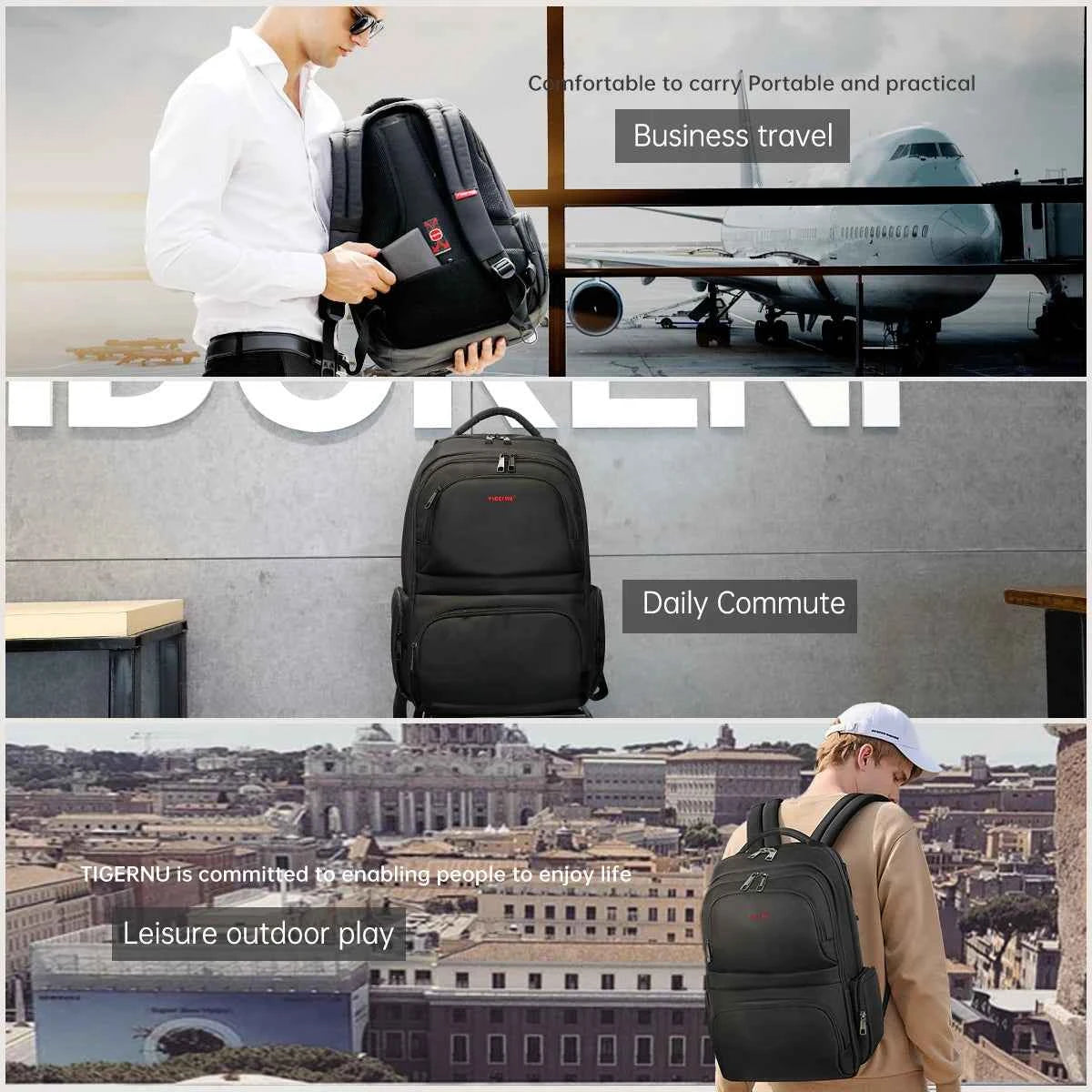 Tigernu Brand Nylon Waterproof Anti theft 15.6