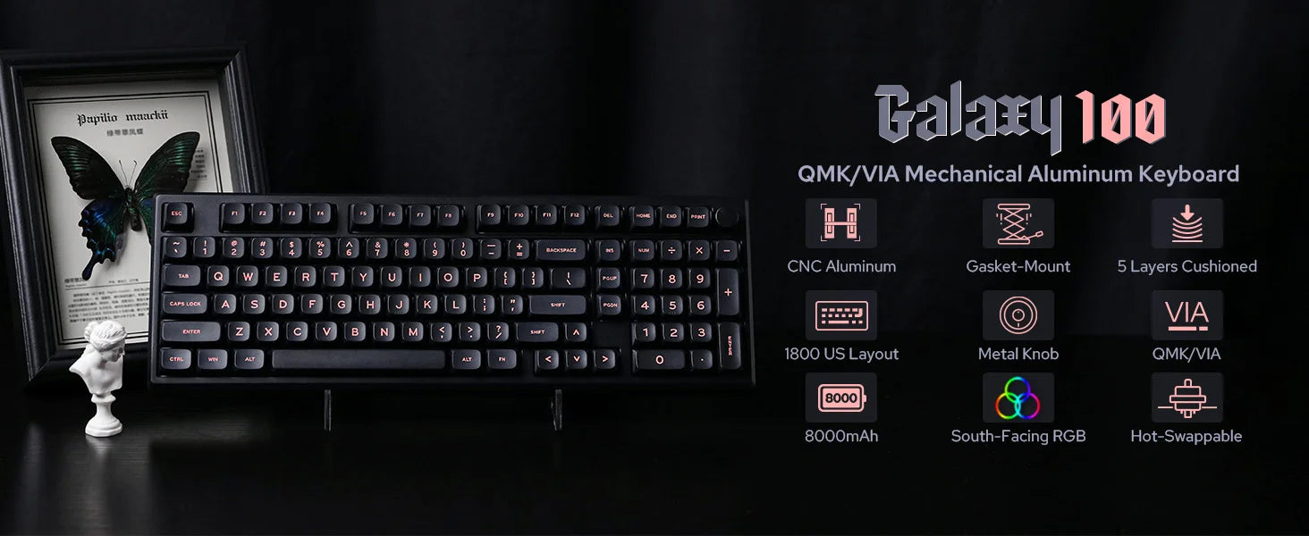 EPOMAKER Galaxy100 1800 ANSI US Layout QMK/VIA Wired/BT5.0/2.4Ghz Aluminum Mechanical Gaming Keyboard with Knob