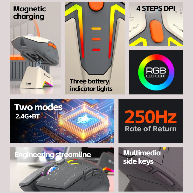 H2 Mouse, lightweight S205, three-mode wireless Bluetooth mouse for gaming, charging, RGB lighting, suitable for