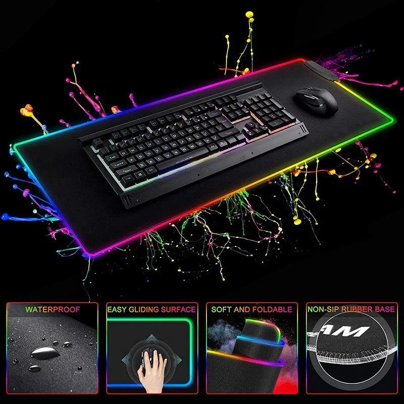 Large RGB Mouse Pad Koi Fish Gaming Mousepad LED Mouse Mat Gamer Mousepads Yin Yang Desk Pads RGB Keyboard Mause Mats XXL 100x50
