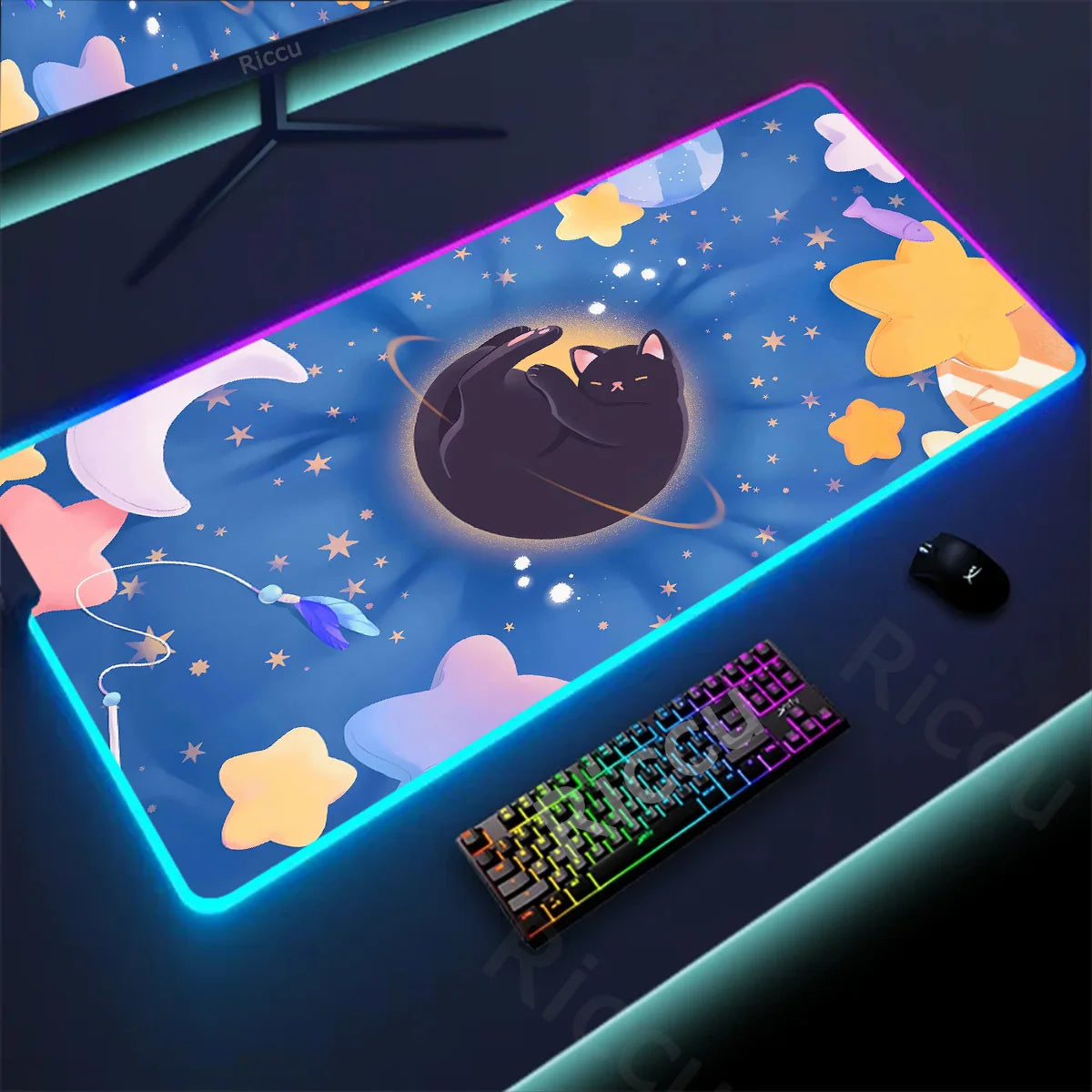 RGB Mousepad Pink Cloud Cat Cartoon Deskmat LED Backlight Gaming Keyboard Rug Computer Office Accessories Kawaii Anime Mouse Pad - WinSupport Tech