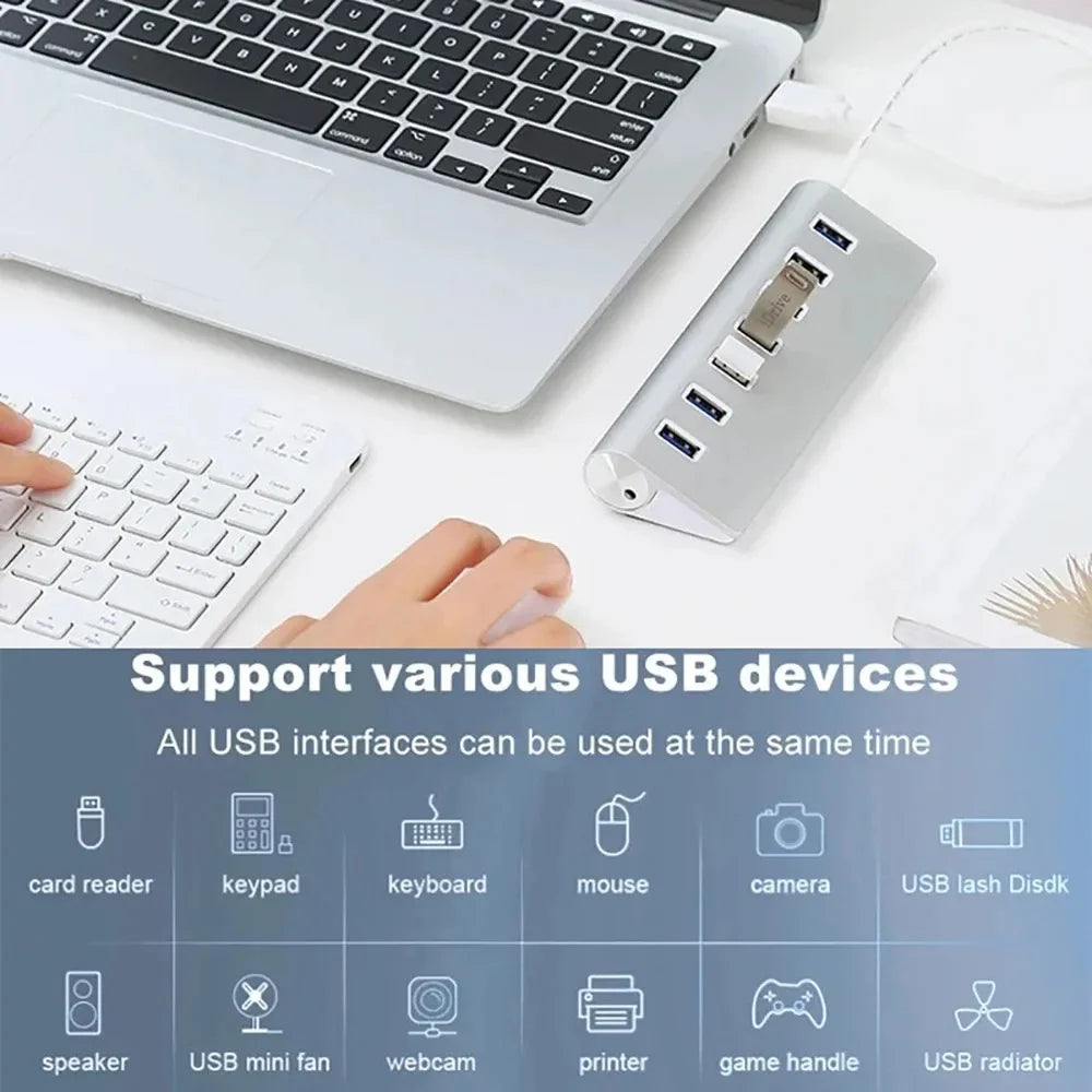 7 Ports Aluminum Alloy USB 3.0 HUB 5Gbps High Speed USB Docking Station USB HUB USB Splitter For Computer Laptop Macbook Pro
